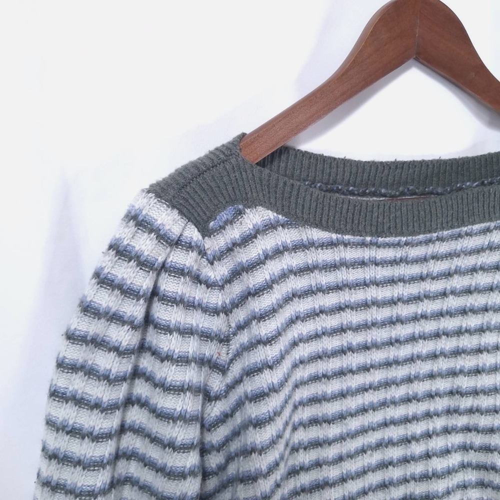 Nine West Striped Cropped Sweater Women's XL Puff Sleeve Pullover Knit Gray Blue - Picture 5 of 9